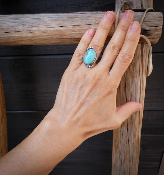 Native American Navajo Sterling Silver Sonoran Turquoise Ring Size 6, Ring For Women