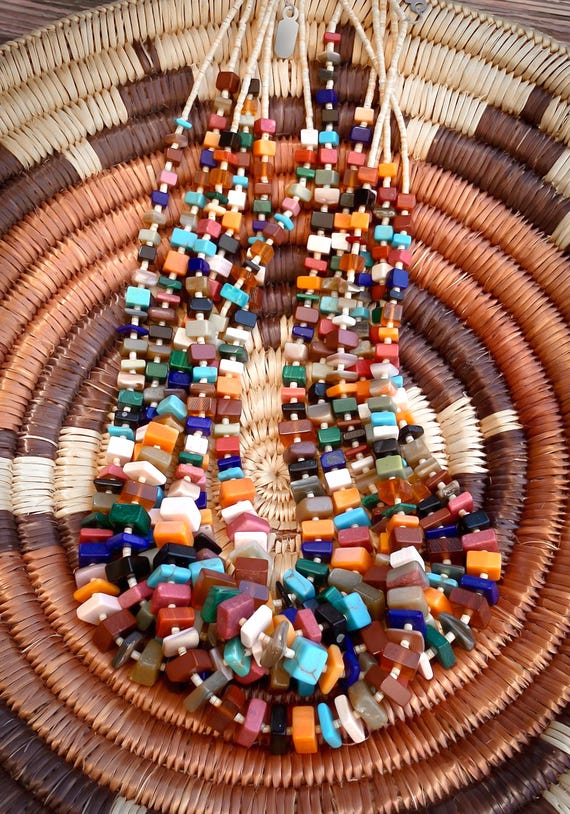 Native American Santo Domingo Turquoise Multi Stone Bead Vintage Necklace For Women