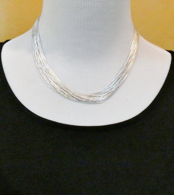 Rare Liquid Silver Necklace Native American 30 Strand 18 Inch, Layered Necklace, Gift For Her