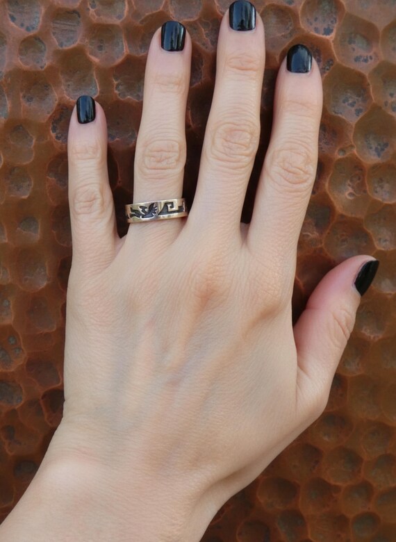 Navajo 14K Gold Band Size 5.75: Native American Sterling Silver Kokopelli Anniversary Wedding Ring