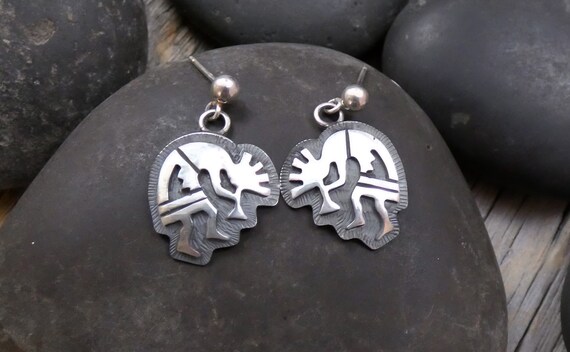 Hopi Sterling Silver Kokopelli Post Earrings Native American, Handmade Jewelry Gift For Her
