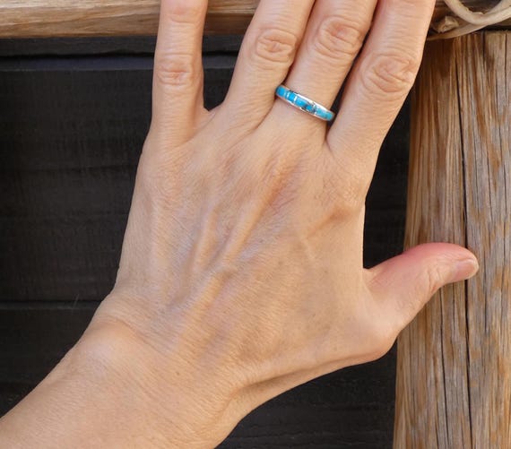 Navajo Turquoise Band Ring Sterling Silver Kingman Turquoise Band Ring Sizes 6.5 - 9