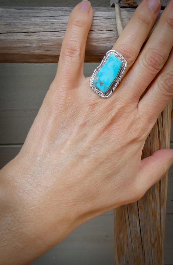 Native American Navajo Kingman Turquoise 925 Sterling Silver Ring Size 5.5, Handmade Gift For her