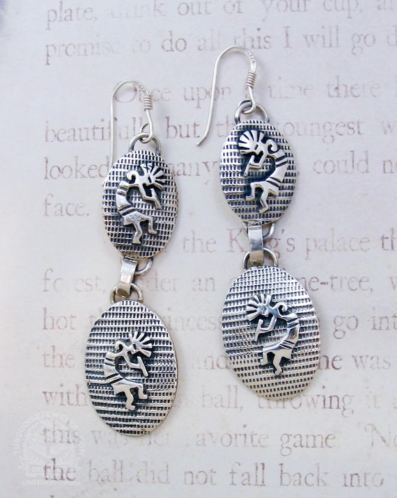 Navajo 925 Sterling Silver Kokopelli Dangle Earrings