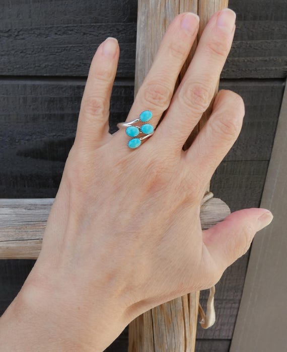 Vintage Zuni Turquoise Ring Sterling Silver Size 7 Adjustable Ring For Women Authentic Southwest Boho Native American Jewelry Gift For Mom