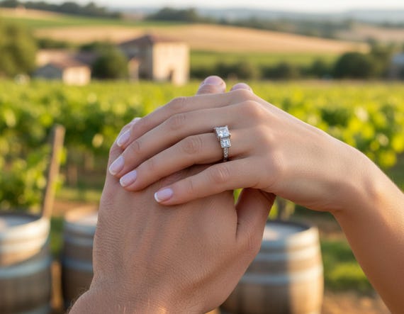 Authentic Diamond Princess Cut Engagement 18k Gold Ring, 1.00 Carat, Size 4