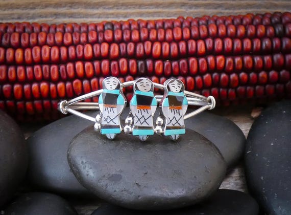 Zuni Maiden Theresa Waseta Turquoise Multi Inlay Silver Zuni Cuff Bracelet
