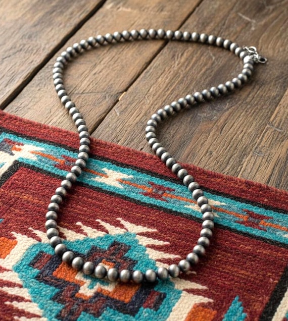 Navajo Pearl Necklace: Native American Sterling Silver 18" 7 mm Beads