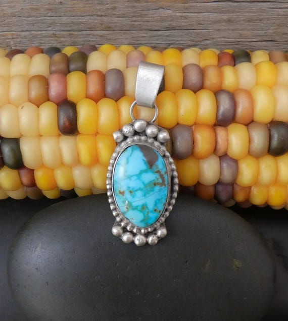 Native American Navajo Silver Turquoise Pendant By Anabelle Tom