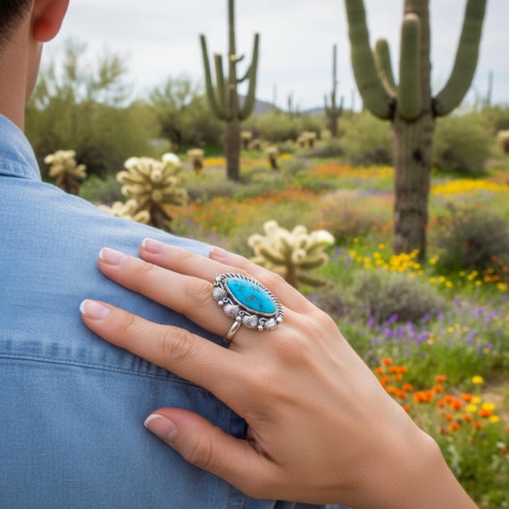 Navajo Sleeping Beauty Turquoise Silver Ring Size 5.5