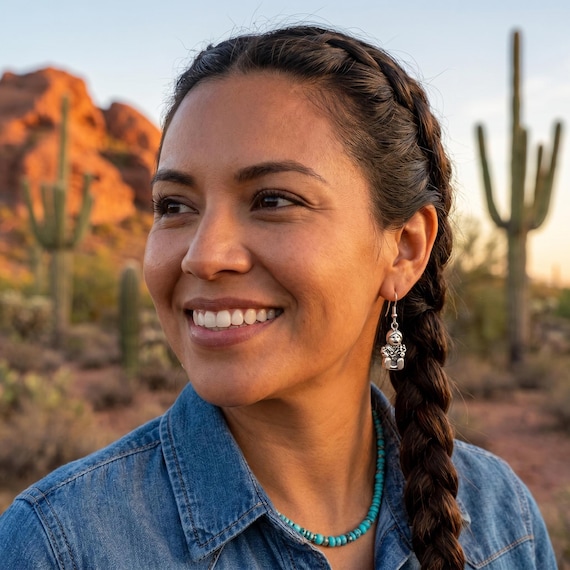 Navajo Storyteller Sterling Silver Storyteller Dangle Earrings by Carol Felley
