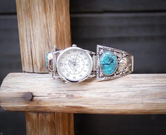Vintage Men's Navajo Turquoise Sterling Silver Watch Band by Tom Willeto