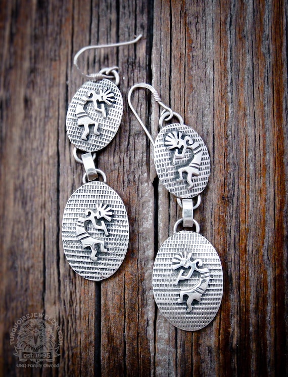 Native American Navajo Sterling Silver Kokopelli Earrings, Native American Indian Jewelry, Gift For Her