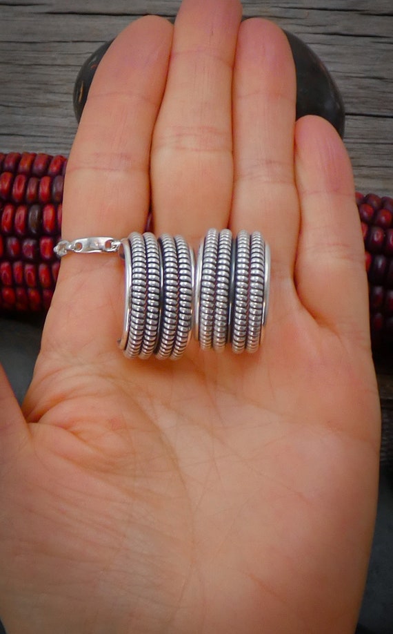 Wide Navajo Sterling Silver Coil Hoop Post Earrin… - image 4