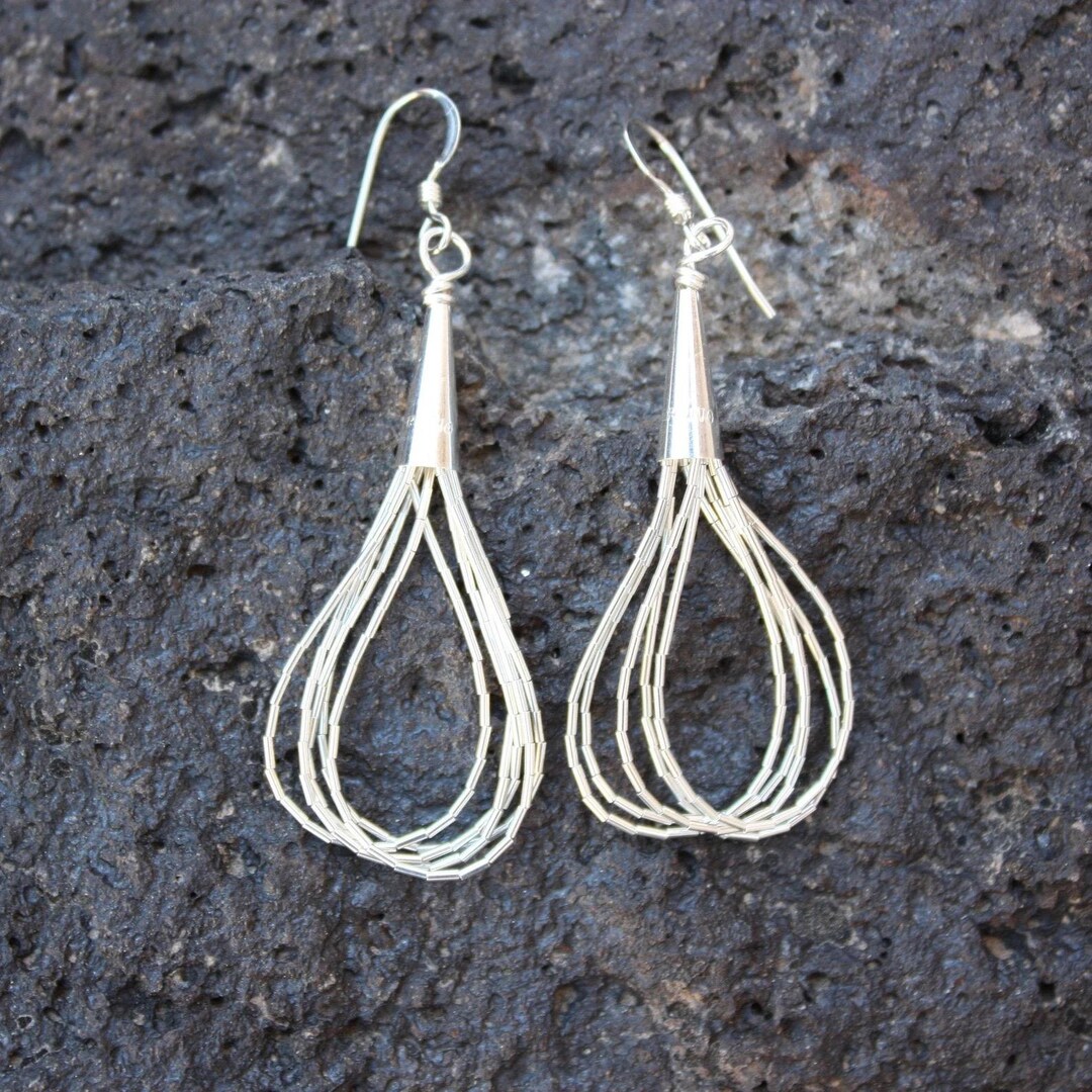 Native American 5 Strand Liquid Silver Dangle Earrings, Gift for Her - Etsy