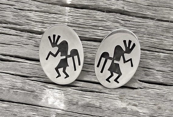Hopi Silver Kokopelli Post Earrings, Handmade Jewelry Gift