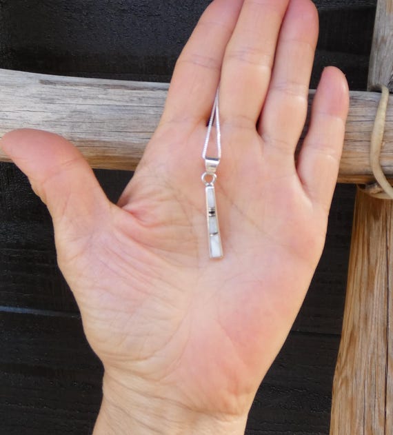 Navajo White Buffalo Onyx Opal Multi Inlay Silver Pendant & Chain Gift For Her