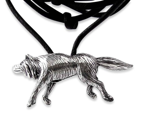 Authentic, Sterling Silver Wolf Pendant Leather Necklace, Handmade Gift, Gift For Her, Made in USA