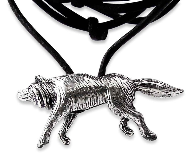 Sterling Silver Wolf Pendant Leather Necklace Vintage Biker Etsy