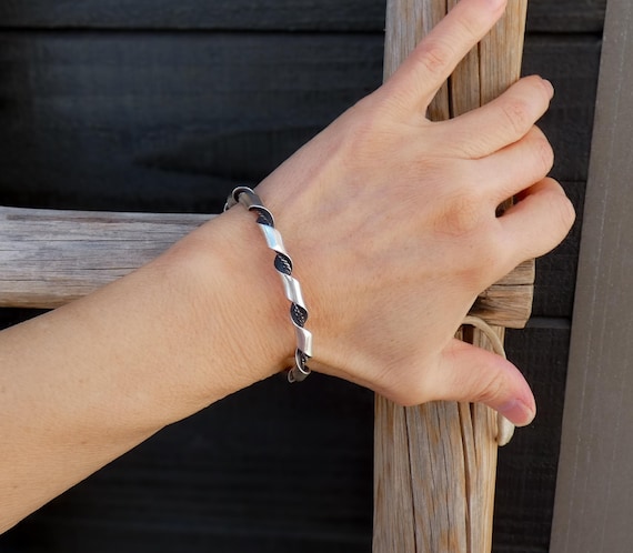 Navajo Bracelet, Native American Sterling Silver Twist Rope Cuff Bracelet For Women