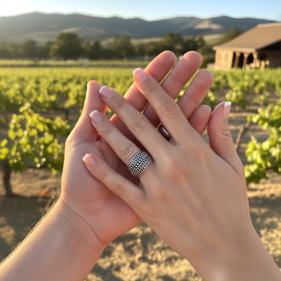 Wide Band Ring: Diamond Cut Sterling Silver Ring - Size 6