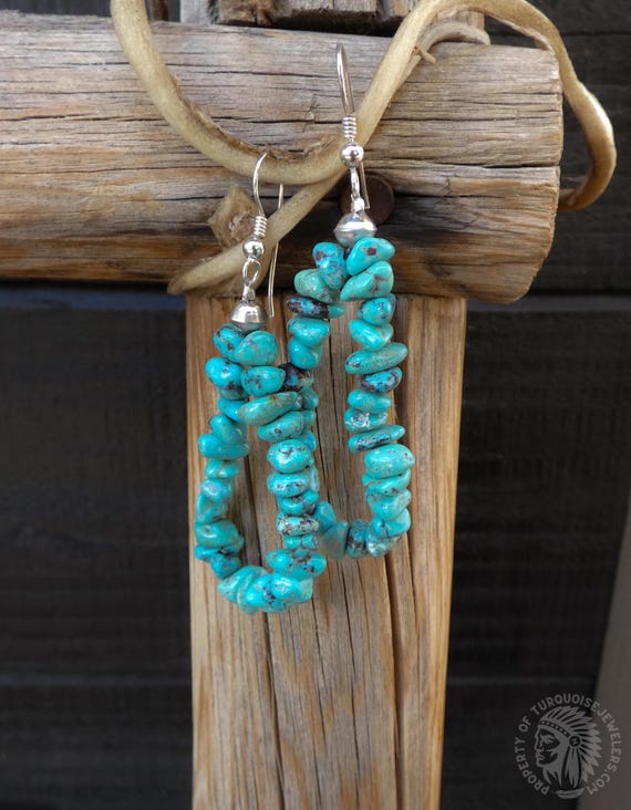 Native American Navajo Vintage Silver Turquoise Nugget Bead Dangle Earrings