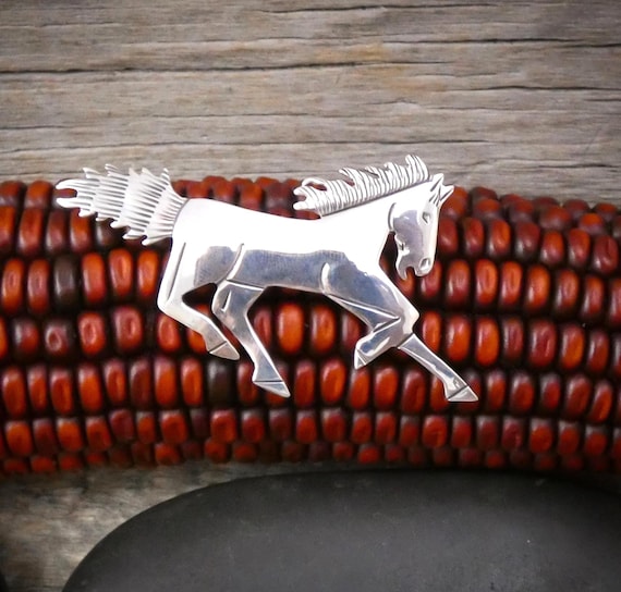 Navajo Silver Horse Brooch Pin Native American Gift For Her