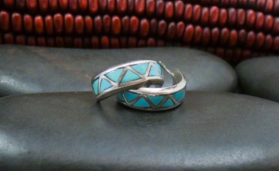 Native American Zuni Vintage Turquoise Post Hoop … - image 2