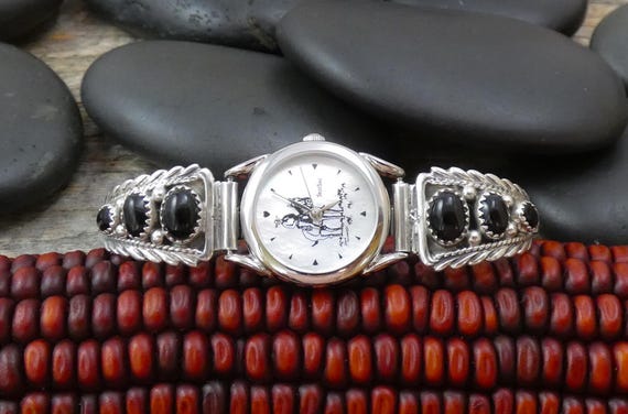 Navajo Watch For Women Sterling Silver Black Onyx Native American Watch Band