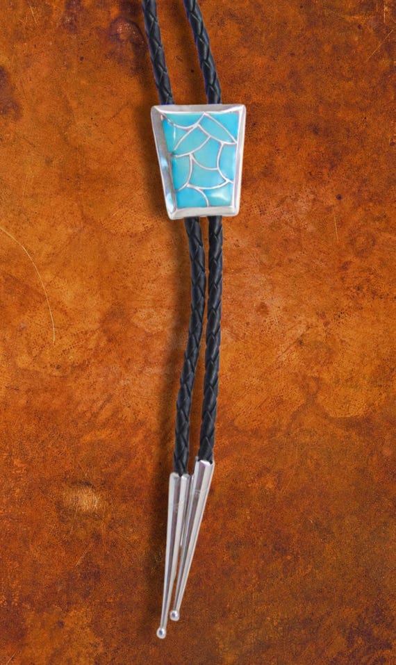 Zuni Silver Turquoise Bolo Tie Native American Jewelry