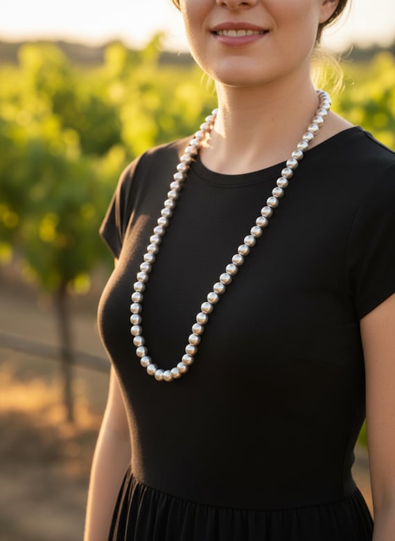 Navajo Pearls: Vintage Sterling Silver 9mm Bead Necklace 30"