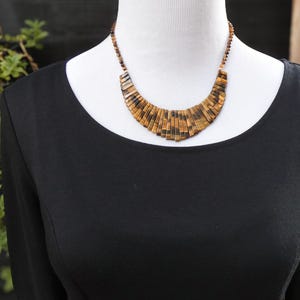 Tiger Eye Egyptian Cleopatra Fringe Bead Necklace, Bib Necklace, Gift For Her