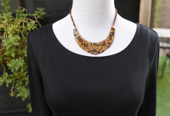 Tiger Eye Egyptian Cleopatra Fringe Bead Necklace, Bib Necklace, Gift For Her