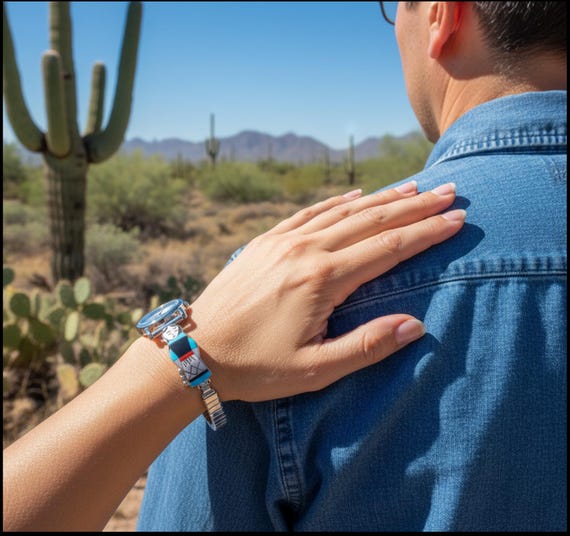 Zuni Sterling Silver Turquoise Inlay Maiden Watch - Native American Theresa Waseta
