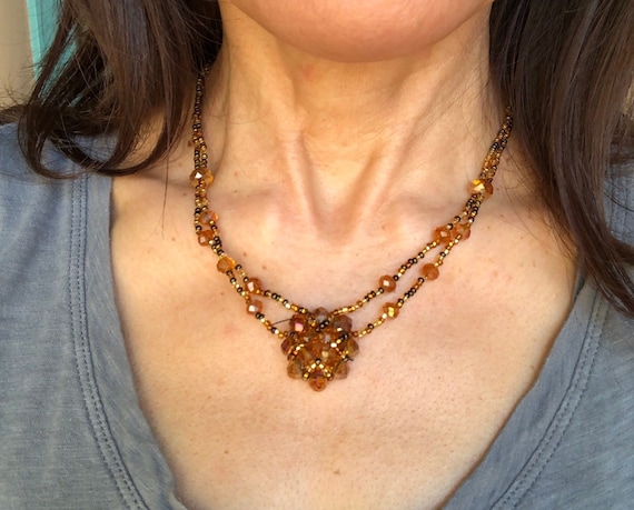 Handmade Gold Bead Flower Necklace, Handmade Jewelry Gift For Her