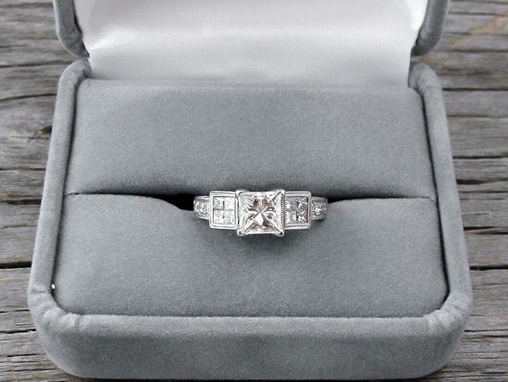 Solitaire 1 carat plus Authentic Diamond Princess Cut Engagement Wedding Ring Size 4, 18k VVS1