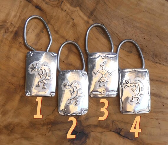 Navajo Keychain, Silver Native American Kokopelli Yei Kachina Keychain, Gift For Dad