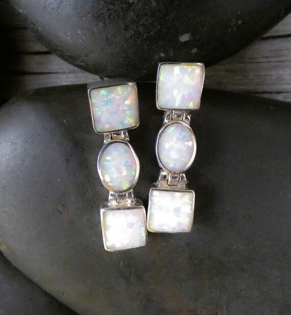 Opal Inlay Dangle Earrings: 925 Sterling Silver O… - image 6