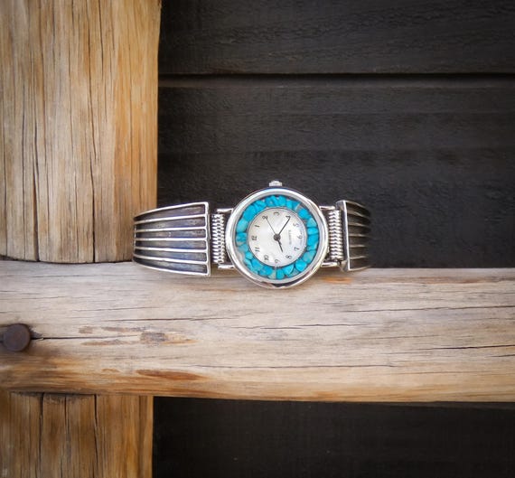 Navajo Sterling Silver Track Watch Band, Native American Watch for Women