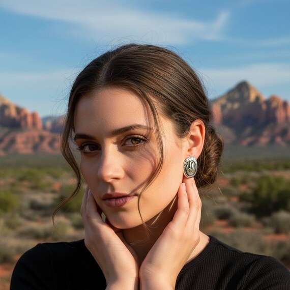 Navajo Bear Paw Earrings, 14k Gold Sterling Silver, Vintage Native American Jewelry