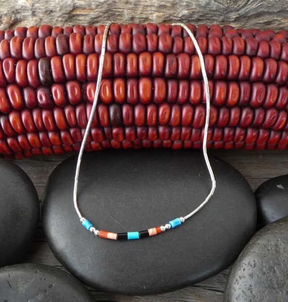 Liquid Silver Anklet 9 Inch, Sterling Liquid Silver Bracelet Single Strand, Turquoise Heishi Beads, Made in USA, Gift For Her