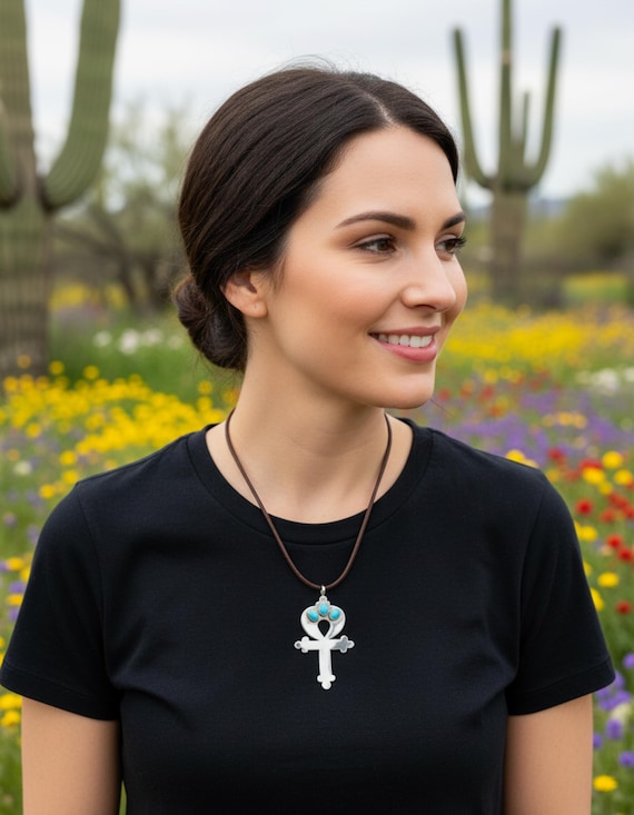 Vintage Navajo Turquoise Sterling Silver Cross, Vintage Native American Pendant