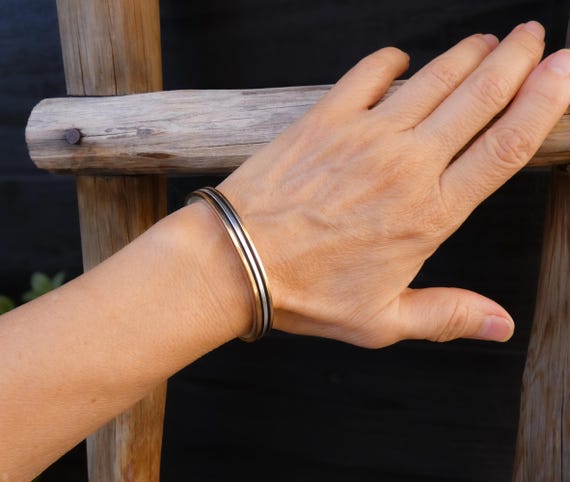 Navajo Sterling Silver Bracelet: Heavy Gauge 12KGF Silver Track Cuff By Daniel Mike