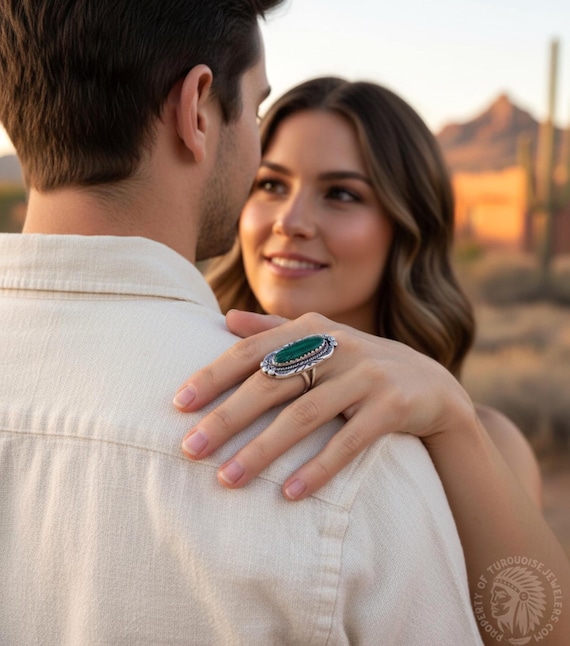 Large Navajo Sterling Silver Malachite Ring Size 7