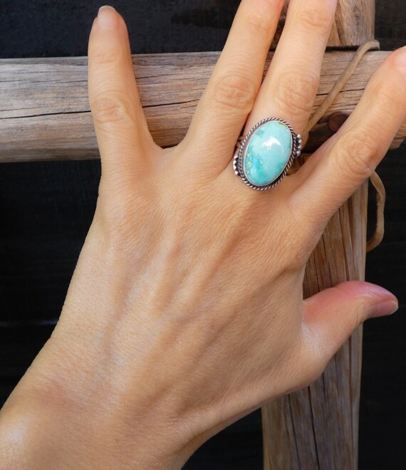 Navajo Sterling Silver Sonoran Turquoise Women's Ring Size 8, Ring For Women