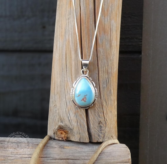 Native American Navajo 925 Sterling Silver Golden Hill Turquoise Pendant & Chain