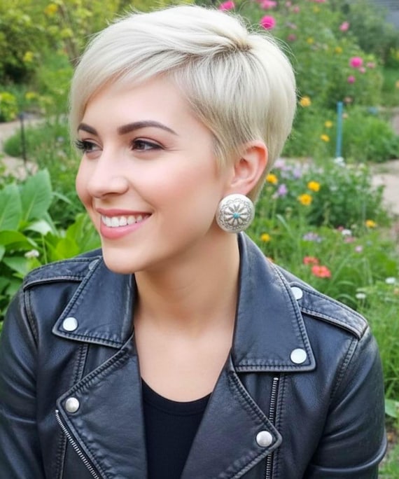 Navajo Silver Turquoise Concho Earrings: Vintage Native American Post Earrings