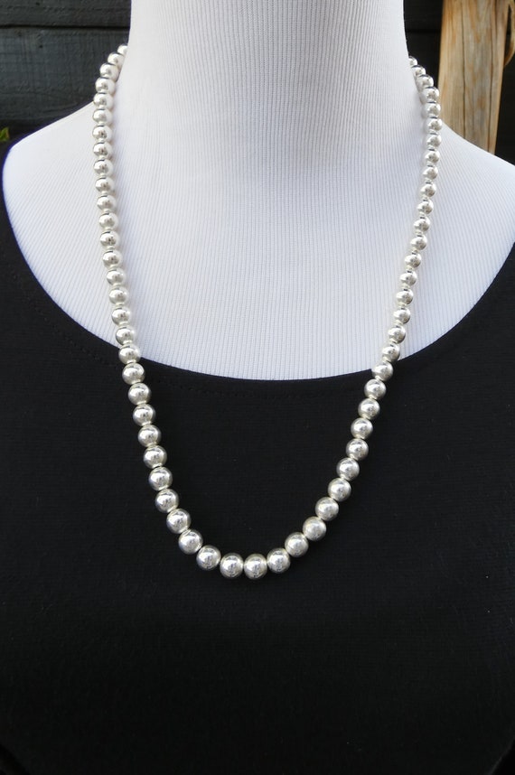 Native Southwestern 925 Round Sterling Silver Bead Necklace 24 Inches, Navajo Pearls, Necklace For Women