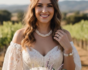 Authentic Freshwater Pearls 5 Strand Necklace & Bracelet Set