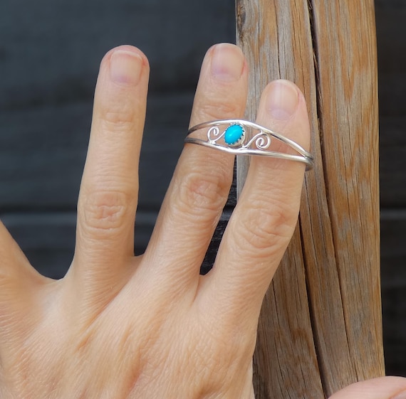Native American Navajo Turquoise Sterling Silver Baby Cuff Bracelet, Baby Shower Gift